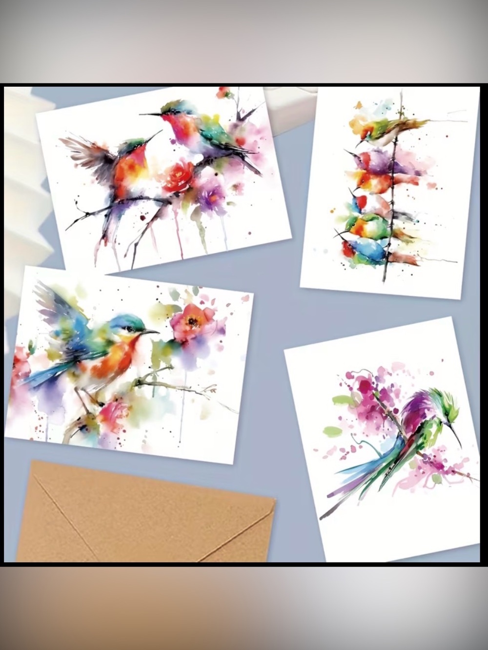 12 Watercolor Hummingbird Note Cards & Envelopes.
Six Unique Styles, 2 of Ea
